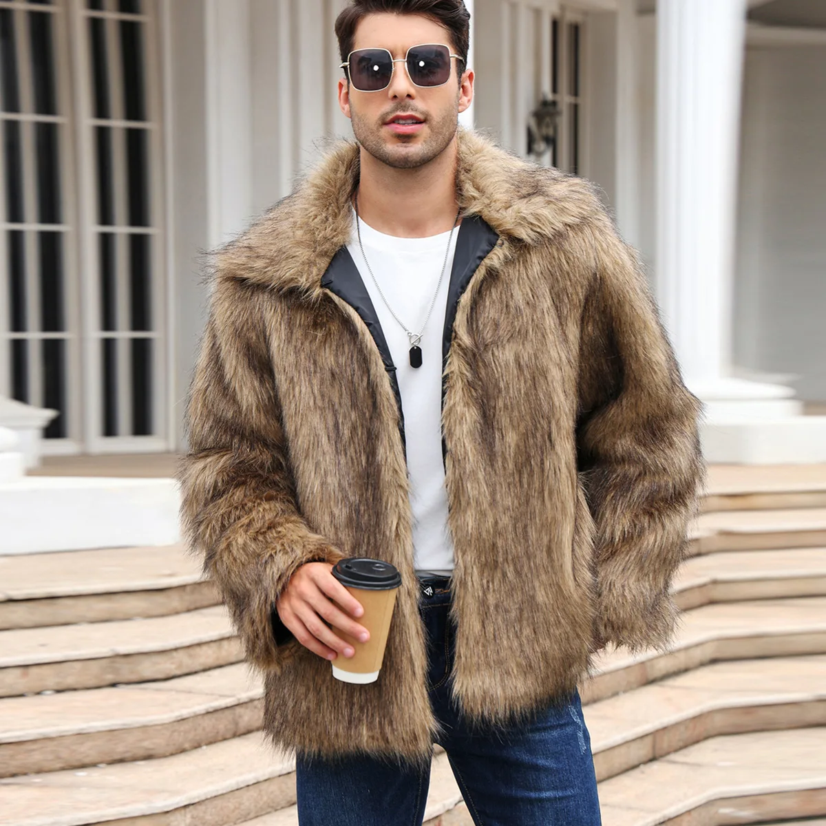 Men Faux Fox Fur Jacket Coat W - đánh giá và giá Down Jacket Packable