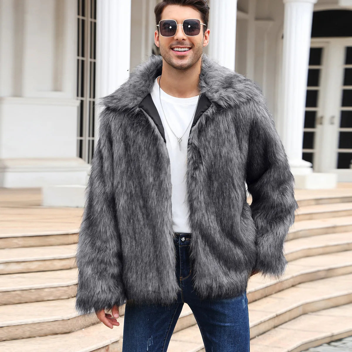 Men Faux Fox Fur Jacket Coat W - đánh giá và giá Down Jacket Packable